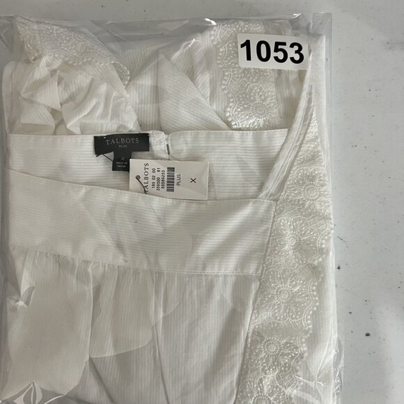 NWT Talbots Plus X US 16W Shadow Stripe Top White Blouse Lace Trim Minimalist - Picture 16 of 16